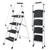 White four-step ladder, light folding four-step stool, wide anti-skid pedal and safety handle, strong steel ladder, multi-purpose ladder