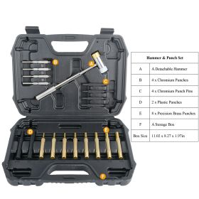 19Pcs Hammer Punch Set Drift Pin Punch Kit w/ Brass Chromium Plastic Punches for Gunsmithing Maintenance Armorers Watch Jewelry Craft w/ Portable Stor