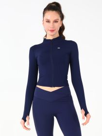 Stand Collar Jacket (Option: Navy blue-M)