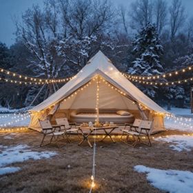 9.8FT 13.1FT Dual Size Options Bell Tent Waterproof Oxford Glamping Tent with Stove Jack, 4 Season Family Camping Yurt Tent OLFC0001 (Option: Beige-13.1ft)