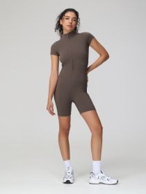 Women's Jumpsuit Short Style (Option: Brown-L)