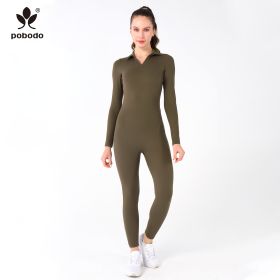 Polo Collar Long Jumpsuit (Option: Green-S)