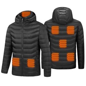 Heated Jacket Electric Heating Coat Lightweight Winter Hooded Jacket with 3-Level Heating Modes 8 Heating Zones Detachable Zipper Hood (Option: HeatedJacketM)