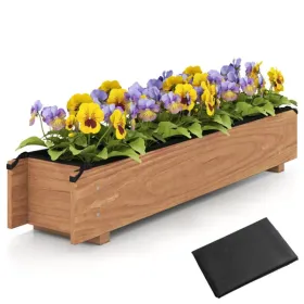 Pine Wood Raised Garden Bed With Drainage Holes & Protective Liner, Indoor Outdoor Planter Box For Herbs/Vegetables/Flowers (Option: defaulttitle)
