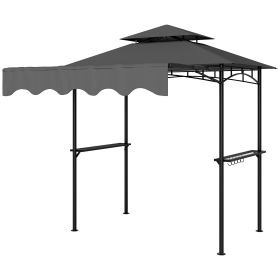 8' x 5' Outdoor Grill Gazebo, Barbecue Gazebo Shelter with Side Awning, 2 Side Shelves and 6 Hooks, Dark Gray (Option: Dark Gray-1300x300x250 mm)