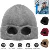 Unisex Knit Beanie Hat with Goggle Chunky Winter Warm Hat Skull Cap 4 Colors