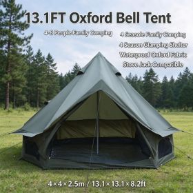 9.8FT 13.1FT Dual Size Options Bell Tent Waterproof Oxford Glamping Tent with Stove Jack, 4 Season Family Camping Yurt Tent OLFC0001 (Option: Dark Green-13.1ft)