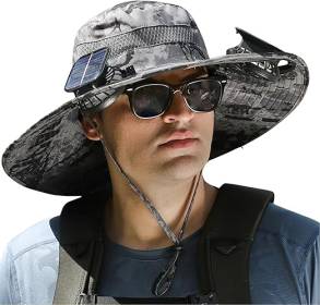 Unisex Wide Brim Solar Fan Outdoor Fishing Hat-Solar & USB Charging, Sunscreen Sun Hat With Fan, Camping Uv Protection (Option: Dark Gray)