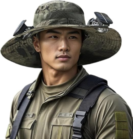 Unisex Wide Brim Solar Fan Outdoor Fishing Hat-Solar & USB Charging, Sunscreen Sun Hat With Fan, Camping Uv Protection (Option: Army green)