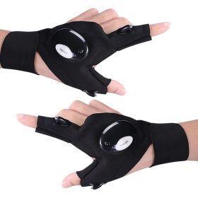 LED Flashlight Gloves For Night Fishing, 1 Pair Half Finger Lighted Gloves, Hands Free LED Work Gloves With Bright Lights, Outdoor Camping Hiking (Option: 1pair)