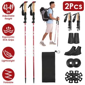 2Pcs Walking Sticks Collapsible Hiking Poles Folding Aluminum Trekking Poles Adjustable Hiking Sticks with EVA Foam Grips for Backpacking Hiking Mount (Color: Red)