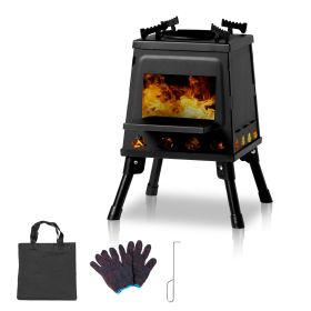 Portable Camping Stove with Detachable Iron Panels Black 27x27x34cm Lightweight Foldable Outdoor Wood Burning Fire Pit for Picnic BBQ Hiking Backpacki (Color: Black)