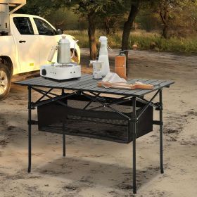 Folding Camping Table, Roll-up Ultra Compact Outdoor Portable Fold Up Lightweight beach Table, with Large Storage and Carry Bag, for Outdoor Cooking (Color: Black-46*27*21 in)