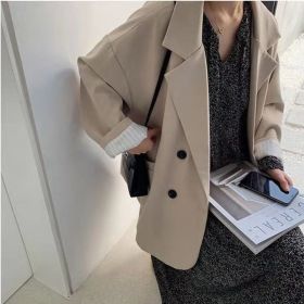 New Women's Coffee Suit Jacket Spring And Autumn (Option: Off white-2XL)